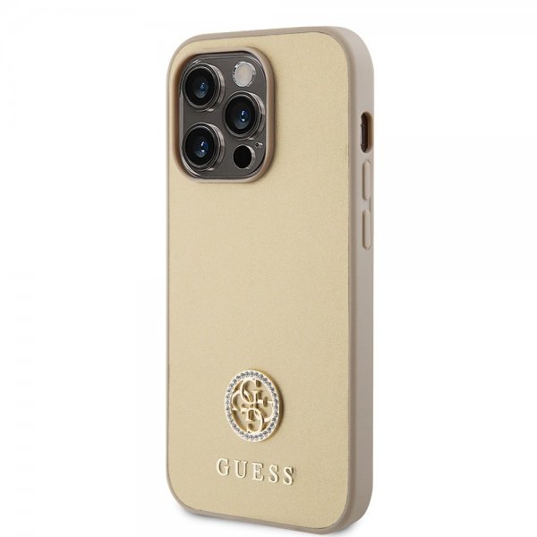Guess iPhone 15 Pro Max Kuori Metal Logo Strass Kulta