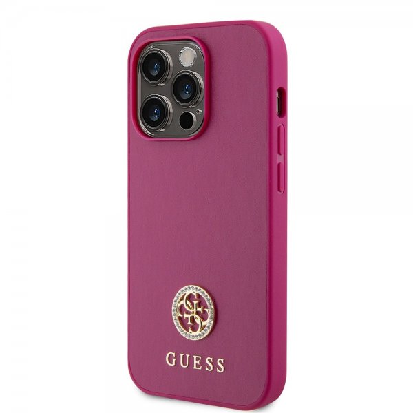 Guess iPhone 15 Pro Max Kuori Metallilogo Strassi Metallinpinkki
