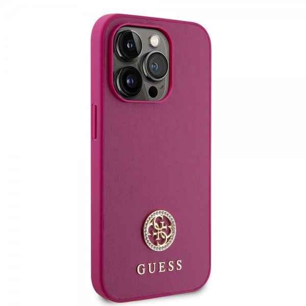 Guess iPhone 15 Pro Max Kuori Metallilogo Strassi Metallinpinkki