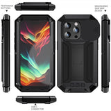 R-JUST iPhone 15 Pro Max Kuori Metalli Iskunkestävä Kameran Suoja Musta