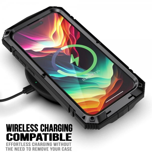 R-JUST iPhone 15 Pro Max Kuori Metalli Iskunvaimennus Musta