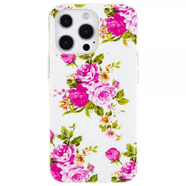 iPhone 15 Pro Max Kuori Kuvio Ruusuja Valkoinen