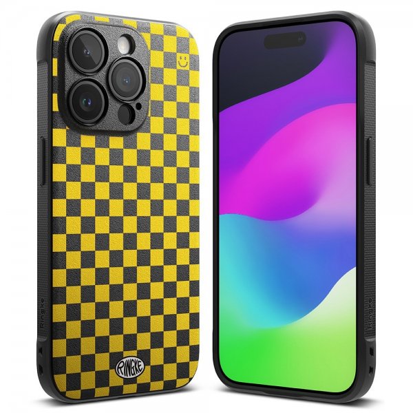 Ringke iPhone 15 Pro Max -suojakuori, Onyx Design, Checkerboard Yellow