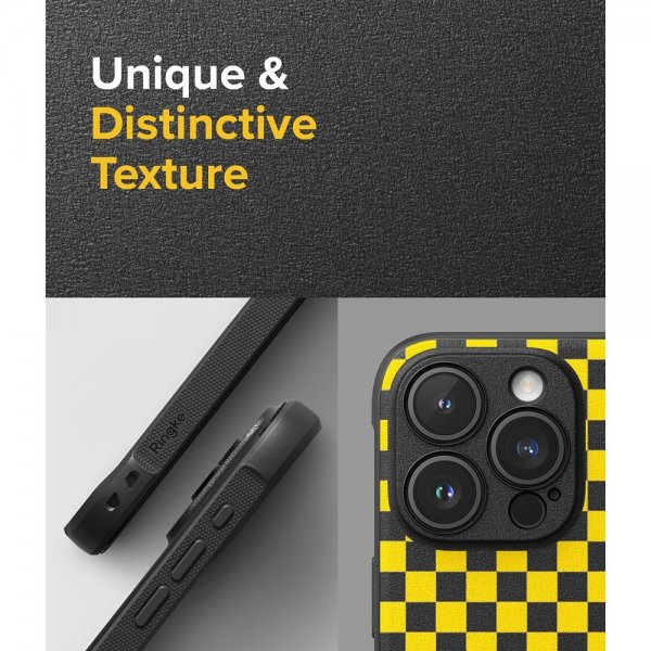 Ringke iPhone 15 Pro Max -suojakuori, Onyx Design, Checkerboard Yellow