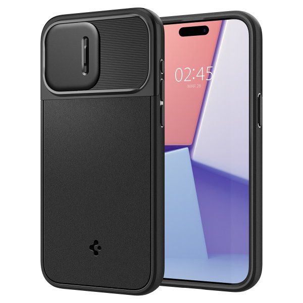 Spigen iPhone 15 Pro Max -suojakuori Optik Armor MagFit Musta