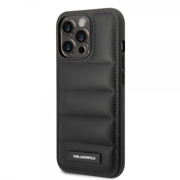 Karl Lagerfeld iPhone 15 Pro Max Suojakuori Quilted Nylon Puffy Case Logo Plate Musta