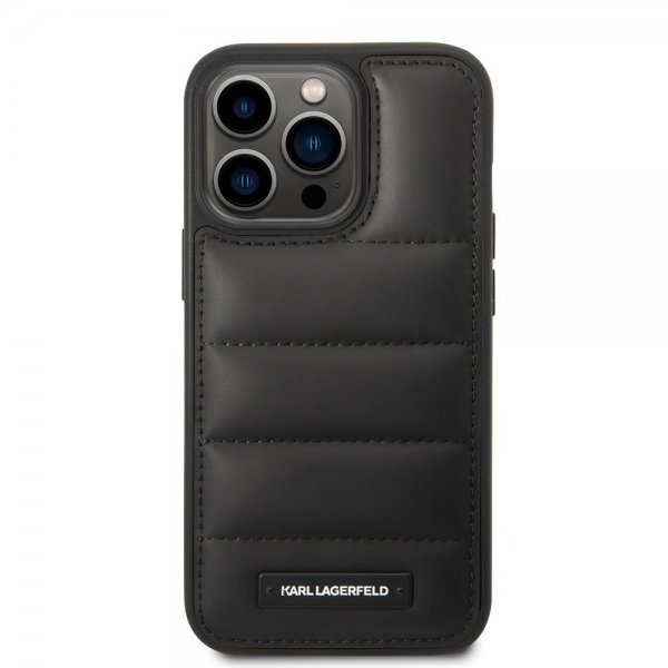 Karl Lagerfeld iPhone 15 Pro Max Suojakuori Quilted Nylon Puffy Case Logo Plate Musta
