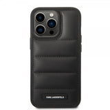 Karl Lagerfeld iPhone 15 Pro Max Suojakuori Quilted Nylon Puffy Case Logo Plate Musta
