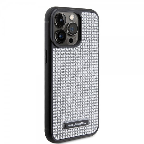 Karl Lagerfeld iPhone 15 Pro Max Kuori Rhinestone Silver
