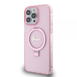 Guess iPhone 15 Pro Max Kuori Sormustandardilla Glitter MagSafe Roosa