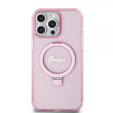 Guess iPhone 15 Pro Max Kuori Sormustandardilla Glitter MagSafe Roosa