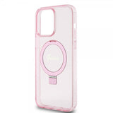 Guess iPhone 15 Pro Max Kuori Sormustandardilla Glitter MagSafe Roosa