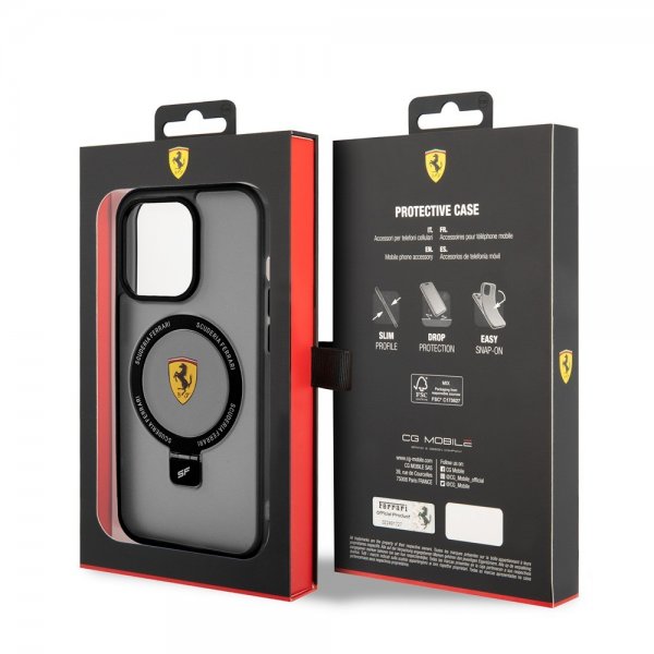 Ferrari iPhone 15 Pro Max Kuori Sormusteline MagSafe Musta