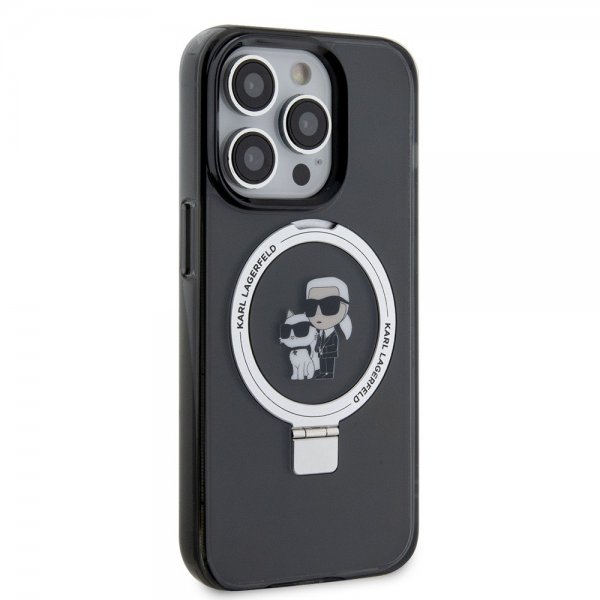 Karl Lagerfeld iPhone 15 Pro Max Kuori Sormusteline MagSafe Musta