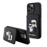 Karl Lagerfeld iPhone 15 Pro Max Suojakuori Saffiano Korttipaikat & Teline Musta