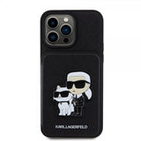 Karl Lagerfeld iPhone 15 Pro Max Suojakuori Saffiano Korttipaikat & Teline Musta