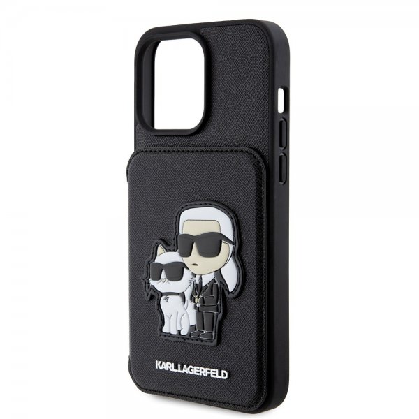Karl Lagerfeld iPhone 15 Pro Max Suojakuori Saffiano Korttipaikat & Teline Musta