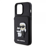 Karl Lagerfeld iPhone 15 Pro Max Suojakuori Saffiano Korttipaikat & Teline Musta
