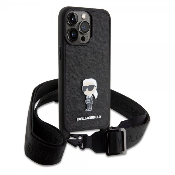 Karl Lagerfeld iPhone 15 Pro Max Suojakuori Saffiano Crossbody Musta