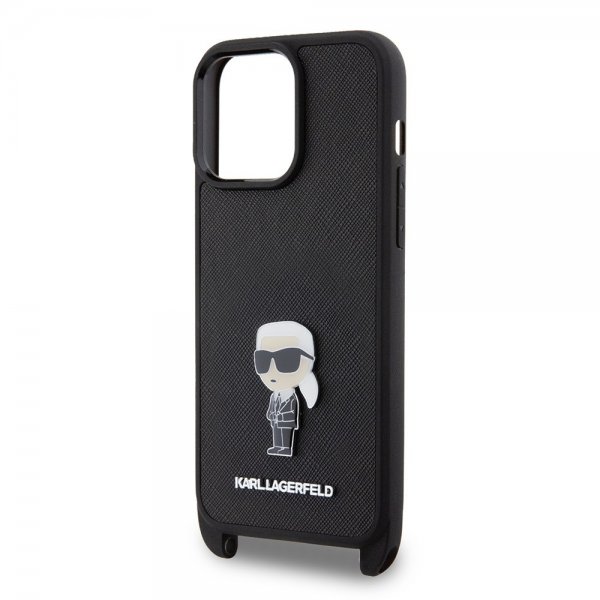 Karl Lagerfeld iPhone 15 Pro Max Suojakuori Saffiano Crossbody Musta