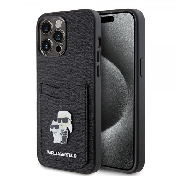 Karl Lagerfeld iPhone 15 Pro Max Saffiano Double Cardslot Musta