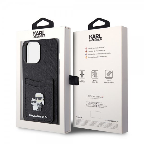 Karl Lagerfeld iPhone 15 Pro Max Saffiano Double Cardslot Musta