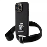 Karl Lagerfeld iPhone 15 Pro Max Saffiano Karl & Choupette Crossbody -suojakuori, musta