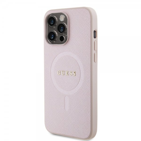 Guess iPhone 15 Pro Max Saffiano MagSafe -kuori, vaaleanpunainen