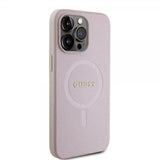Guess iPhone 15 Pro Max Saffiano MagSafe -kuori, vaaleanpunainen