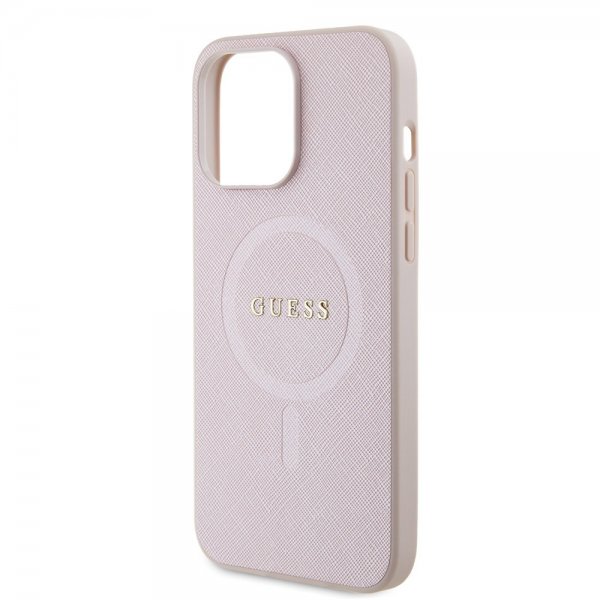 Guess iPhone 15 Pro Max Saffiano MagSafe -kuori, vaaleanpunainen