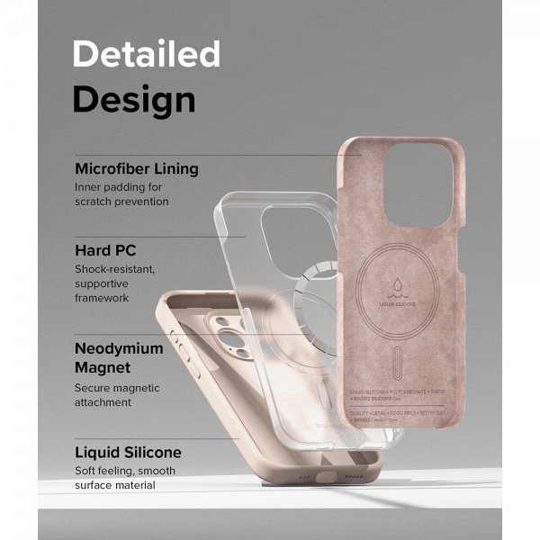 Ringke iPhone 15 Pro Max Kuori Silicone Magnetic Pink Sand
