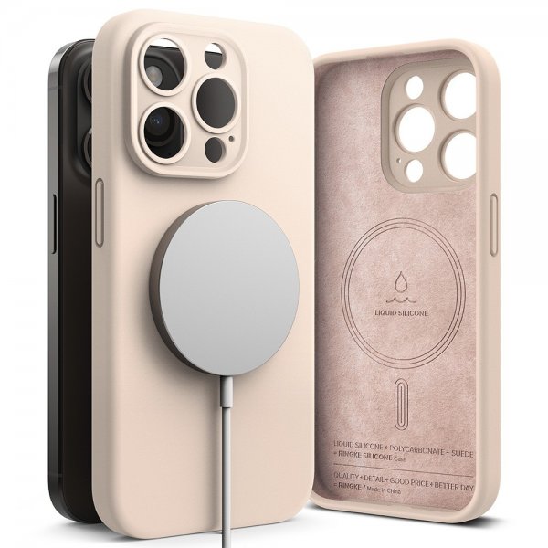 Ringke iPhone 15 Pro Max Kuori Silicone Magnetic Pink Sand