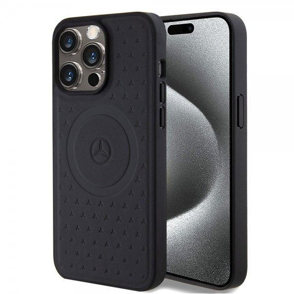Mercedes Benz iPhone 15 Pro Max Kuori Star Pattern MagSafe Musta