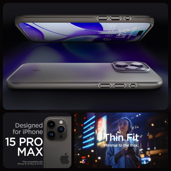 Spigen iPhone 15 Pro Max Thin Fit -suojakuori, Gunmetal
