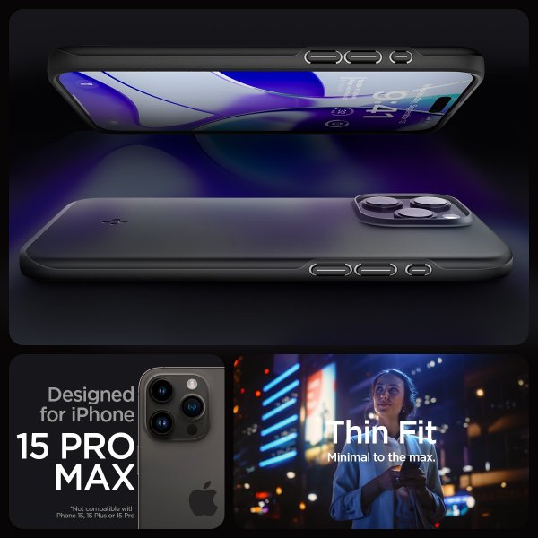 Spigen iPhone 15 Pro Max Thin Fit -suojakuori, musta