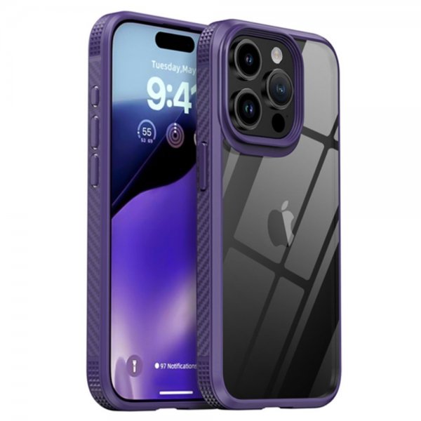 Ipaky iPhone 15 Pro Max Kuori Läpinäkyvä Takaosa Violetti