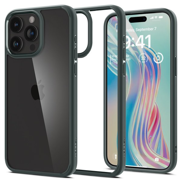 Spigen iPhone 15 Pro Max -suojakuori Ultra Hybrid Abyss Green