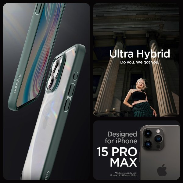 Spigen iPhone 15 Pro Max -suojakuori Ultra Hybrid Abyss Green