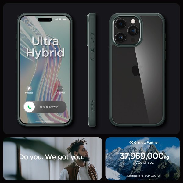 Spigen iPhone 15 Pro Max -suojakuori Ultra Hybrid Abyss Green