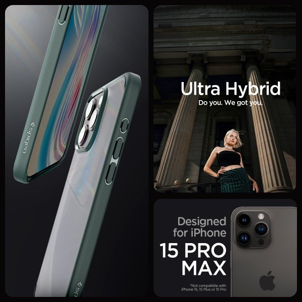 Spigen iPhone 15 Pro Max -suojakuori Ultra Hybrid Frost Green