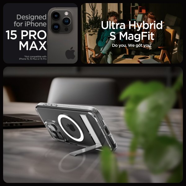 Spigen iPhone 15 Pro Max -suojakuori Ultra Hybrid S MagFit Crystal Clear