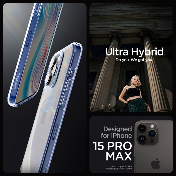 Spigen iPhone 15 Pro Max -suojakuori, Ultra Hybrid Sky Crystal