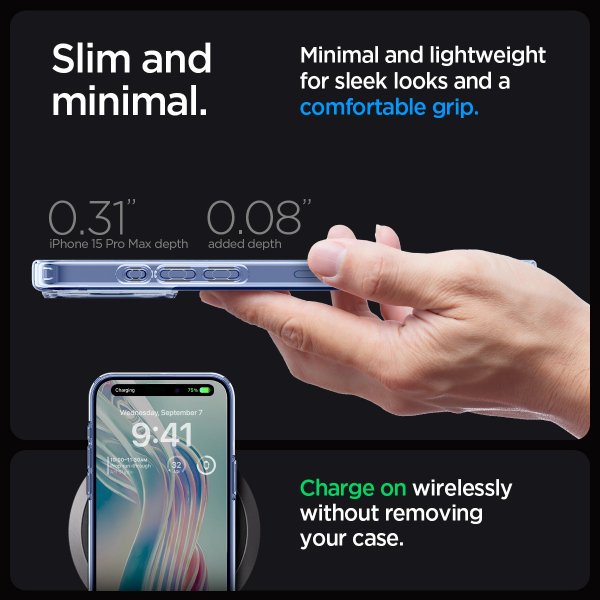 Spigen iPhone 15 Pro Max -suojakuori, Ultra Hybrid Sky Crystal