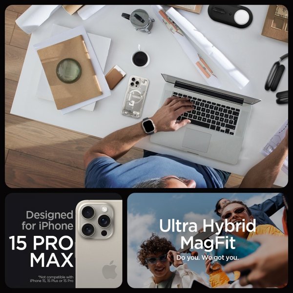 Spigen iPhone 15 Pro Max Kuori Ultra Hybrid Zero One MagFit Natural Titanium