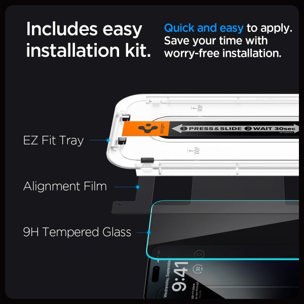 Spigen iPhone 15 Pro Max Näytönsuoja GLAS.tR EZ Fit Privacy 2-pakkaus