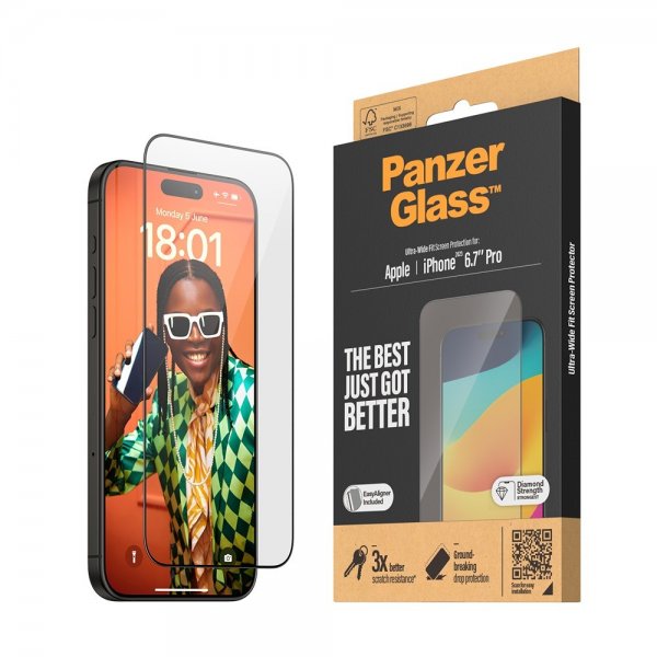 PanzerGlass iPhone 15 Pro Max -näytönsuoja Ultra-Wide Fit EasyAligner