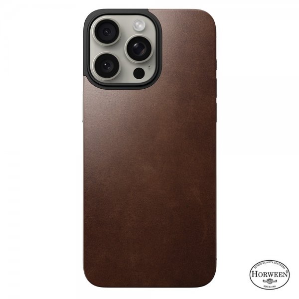 Nomad iPhone 15 Pro Max Skin Magnetic nahkainen takakansi, Horween Rustic Brown