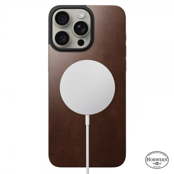 Nomad iPhone 15 Pro Max Skin Magnetic nahkainen takakansi, Horween Rustic Brown