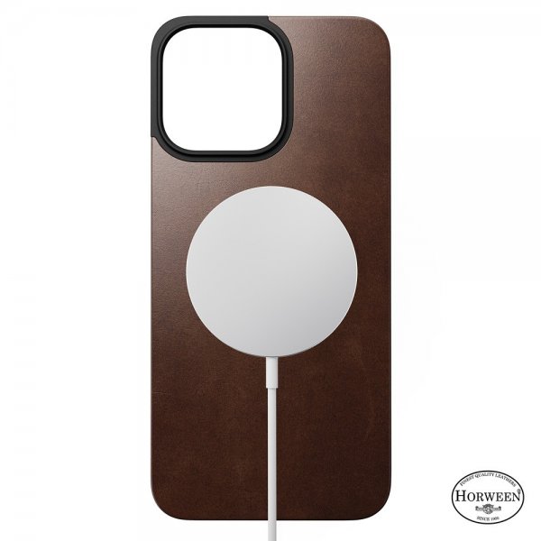 Nomad iPhone 15 Pro Max Skin Magnetic nahkainen takakansi, Horween Rustic Brown