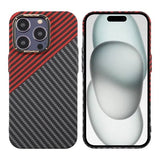 iPhone 15 Pro Kuori Hiilikuitukuvio Musta Punainen